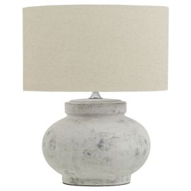 Darcy Antique White Squat Table Lamp With Linen Shade