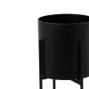 Large Matt Black Cylindrical Planter On Black Frame