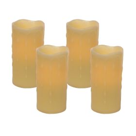 LED Wax Dripping Pillar Candle (Set of 4) 3"Dx6"H Wax/Plastic - 2 C Batteries Not Incld.