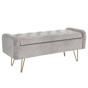 SABEL-STORAGE OTTOMAN-GREY/GOLD LEG