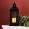 Lantern w/3"x3" LED Candle (Set of 2) 12.25"H Iron/Glass/Plastic - 2 AA Batteries Not Incld.