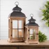 Lantern (Set of 2) 15.5"-23"H Wood/Metal