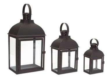 Lantern (Set of 3) 7.5"-14"H Iron/Glass