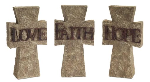 Hope, Faith, Love Cross (Set of 3) 6"Lx10.75"H Polystone