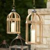 Lanterns (Set of 2) 21"H, 28"H Wood/Metal/Glass