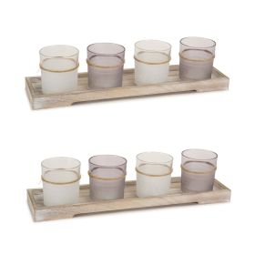 Candle Garden (Set of 2 ) 3.25"H Glass, includes Tray 15"L Wood