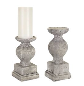 Candle Holder (Set of 2) 12"H, 14.5"H Cement