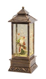 Santa and Tree Lantern Snow Globe/Timer 12.25"H Plastic