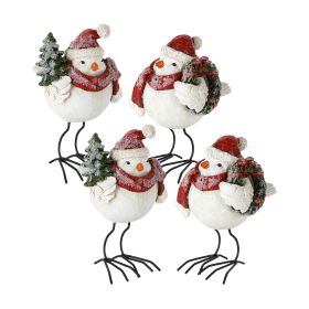 Bird w/Santa Hat (Set of 4) 6"H Resin