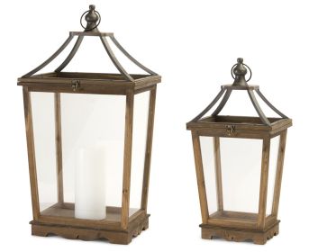 Lantern (Set of 2) 24"H, 30.5"H Wood/Glass