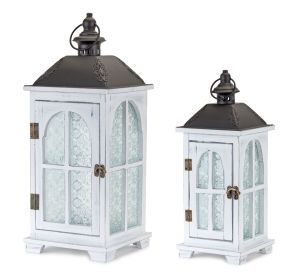 Lantern (Set of 2) 14.5"H, 19.25"H Wood/Metal