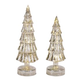 LED Tree (Set of 3) 8.25"H, 11"H, 13"H Glass 6 Hr Timer 2 AA Batteries Not Included