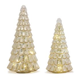 LED Tree (Set of 2) 12.75"H, 15.75"H Glass 6 Hr Timer 2 AA Batteries Not Included