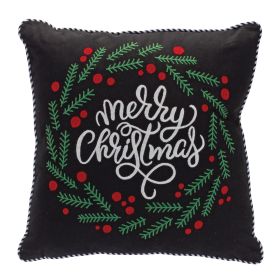 Merry Christmas and Pine Wreath Pillow 15"SQ Polyester