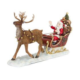 Santa w/Sleigh and Deer 19"L x 10.75"H Resin