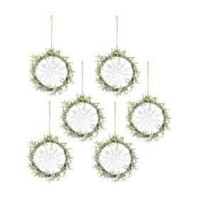 Mini Wreath w/Snowflake (Set of 6) 7.5"D Plastic