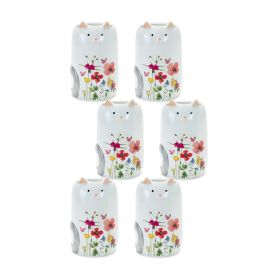 Floral Cat Planter (Set of 6) 4"D x 6.75"H Terra Cotta