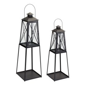 Lantern (Set of 2) 10.75"L x 33"H, 12.25"L x 41"H Iron/Glass