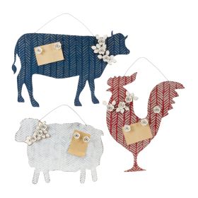 Farm Animal Memo Board (Set of 3) 22"L x 14.5"H, 17.75"L x 15.5"H, 15.25"L x 18.25"H Metal