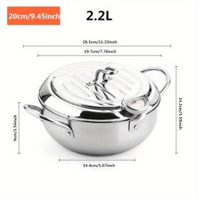 1pc Tempura Deep Fry Pot, Thickened 304 Stainless Steel Tempura Fryer With Thermometer, Japanese Style Tempura Fryer Pan - 2.2L