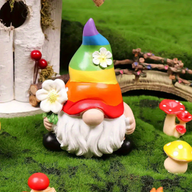 1pc Garden Rainbow Gnome Resin Statue, Faceless Doll Figure Miniature Decoration For Lawn Home Indoor Outdoor Patio Yard Garden Lawn Porch Decor - Col