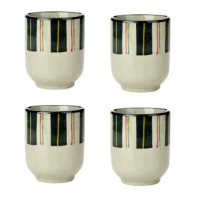 4Pcs Japanese Style Retro Stripe Ceramic Teacups Small Straight Wine Glass 150ML - Default