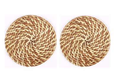 Set Of 2 Natural Round Rattan Placemats Insulation Pad,Natural Color,16 CM - Default