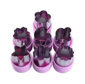 7 Pieces Fruits Cutter Vegetables Cutter Stainless Steel Cookie Stamp Biscuit Presser  - Purple