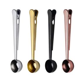 Two-in-one Stainless Steel Coffee Spoon Sealing Clip Kitchen Gold Accessories Recipient Cafe Expresso Cucharilla Decoration - golden