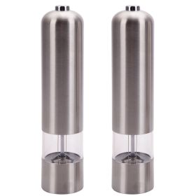 2pcs Stainless Steel Electric Automatic Pepper Mills Salt Grinder Silver - 2pcs