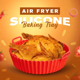 Air Fryer Silicone Baking Tray Reusable Basket Mat Non-Stick Round Microwave Pads Baking Mat Oven Air Fryer Liner  - Brown