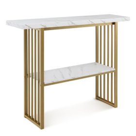 48 Inch 2-Tier Console Table with Gold Finished Frame - White