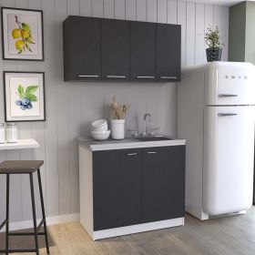 Aztec 2 Piece Kitchen Set, Wall Cabinet + Utility Sink Cabinet, Black / White - Black / White