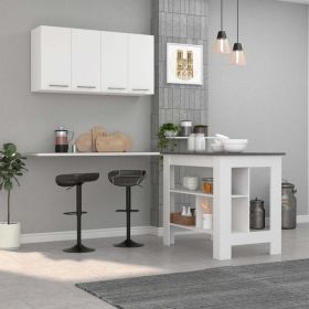 Caledon 2 Piece Kitchen Set, Kitchen Island + Upper Wall Cabinet , White /Walnut - White/Onyx