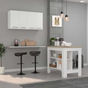 Caledon 2 Piece Kitchen Set, Kitchen Island + Upper Wall Cabinet , White /Walnut - White  /Light Oak