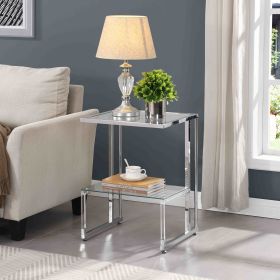 Silver Chrome Side Table, 2-Tier Acrylic Glass End Table for Living Room&Bedroom - Chrome