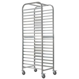 Commercial-Grade 20-Tier Sheet Pan Rack;  Galvanized Iron Bakery Rack;  Super Capacity Bread Rack with wheels;  Silver - Silver