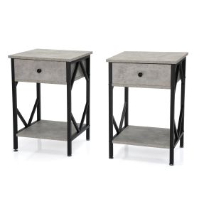 Set of 2 Nightstand Industrial End Table with Drawer;  Storage Shelf and Metal Frame for Living Room;  Bedroom;  XH - Gray