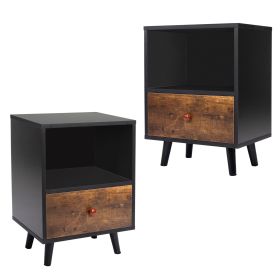 2 of Bedside Cupboard with 1 Drawer and Short Legs;  End Table with Storing Shelf;  Indoors XH - Black