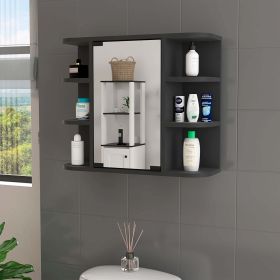 Valdez Medicine Cabinet With Six Shelves; Mirror Cabinet - Black