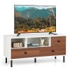 Mid-Century TV Stand for 50-inch TVs with 2 Cubbies and 3 Drawers - White + Walnut