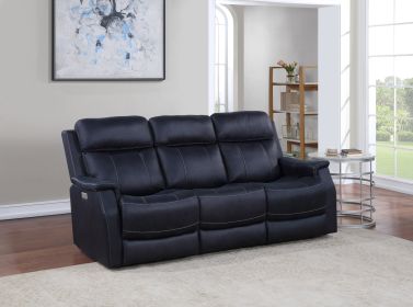 Tailored Dual-Power Reclining Sofa - Nubuck Leather-Like Cover, Power Headrest, Power Footrest - Contemporary Design, Hand-Stitching Details - as Pic