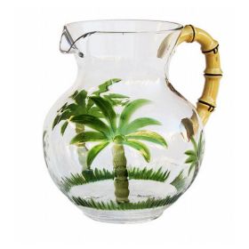 3 Quarts Water Pitcher with Lid, Palm Tree Design Unbreakable Plastic Pitcher, Drink Pitcher, Juice Pitcher with Spout BPA Free - as Pic