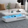 U-Can LED Coffee Table with Storage, Modern Center Table with 2 Drawers and Display Shelves, Accent Furniture with LED Lights for Living Room,White -