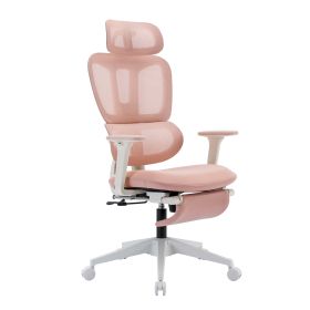 Multi-functional Ergonomic Mesh Office Chair with Adjustable Armrest,Footrest,Lumbar Support, 360¬∞  Silent Wheels,Headrest for Home & Office - pink