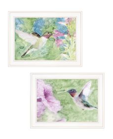 "Humming Bird 1 & 2" 2-Piece Vignette by Stellar Design Studio, Ready to Hang Framed Print, White Frame - as Pic