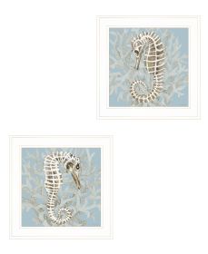 "Coral Seahorse Collection" 2-Piece Vignette By Cindy Jacobs, Ready to Hang Framed Print, White Frame - as Pic