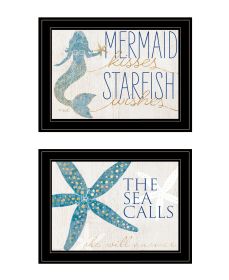 "Mermaid Kisses Starfish Wishes" 2-Piece Vignette by Kate Sherrill, Ready to Hang Framed Print, Black Frame - as Pic