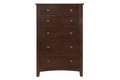 Contemporary Dark Oak Finish 1pc Chest of Drawers Plywood Pine Veneer Bedroom Furniture 5 drawers Tall chest - as Pic