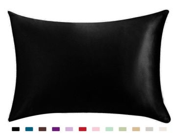 Pillowcase Satin Solid Color Simulation Silk Single Pillowcase Ice Silk Pillowcase - black - 20X36inches-1PC